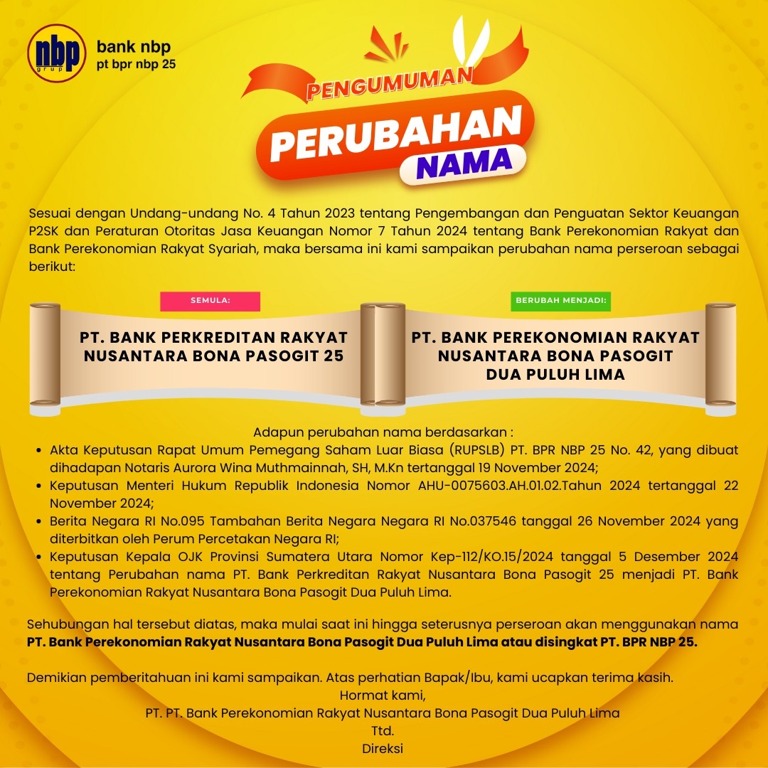 Pengumuman Perubahan Nama BPR